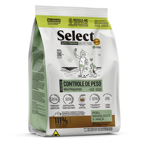 Ração Seca Select By Monello Peru, Batata Doce e Maçã - Cães Adultos Raças Mini e Pequenas - Controle de Peso - 7kg