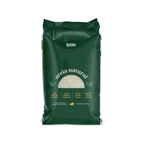 Areia Natural Granulado Higiênico Biodegradável de Mandioca - Para Gatos - 2,5Kg - Petiko - comprar online