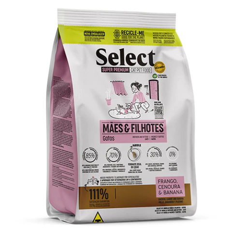 Ração Seca Select By Monello Frango, Cenoura e Banana - Gatos - Mães e Filhotes - 1,5 kg