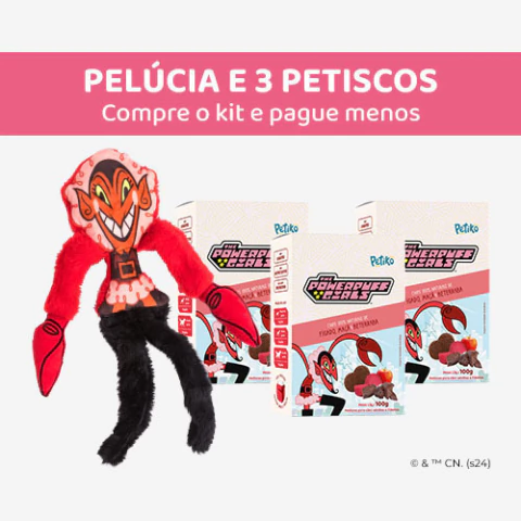 Kit Pelúcia Ele e 3 Petiscos de Fígado, Maçã e Beterraba 100g Meninas Super Poderosas - Para Cães - Petiko - comprar online