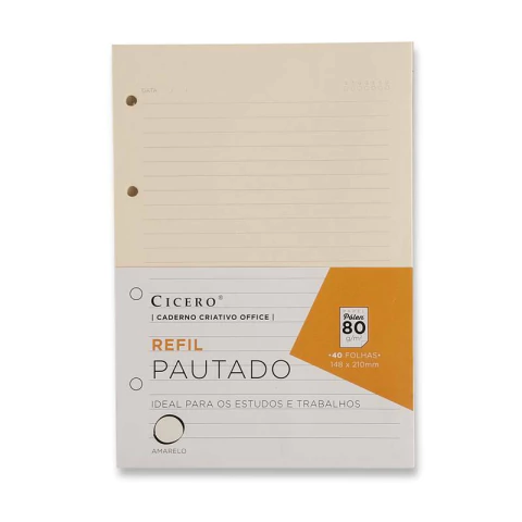 Refil Caderno Argolado Cicero Office 40FLS Pólen 80g Pautado A5