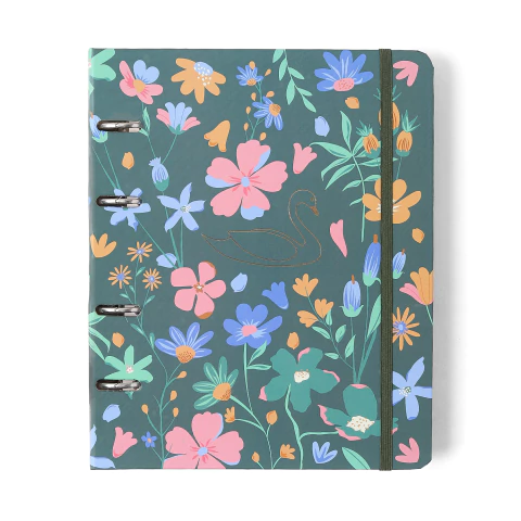 Caderno Criativo Argolado Lagoa Pautado 17X24 Cisne Floral Verde