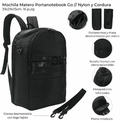 MOCHILA MATERO PORTA NOTEBOOK GO * NEGRO* //NYLON Y CORDURA COD:38573