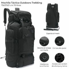 MOCHILA TACTICA OUTDOORS TREKKING//70 LITROS// * NEGRO*//COD: 39190