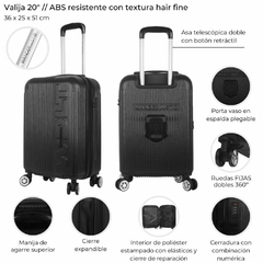 VALIJA 20¨//TEXTRURA HAIR FINE// NEGRO//COD: 39380