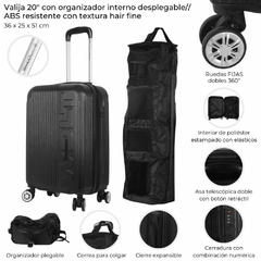 VALIJA 20¨//CON ORGANIZADOR DESPEGABLE//NEGRO// COD: 39381