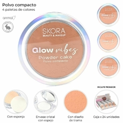 POLVO COMPACTO//GLOW VIBEZ//CON ESPEJO Y ESPONJA//COD:39559
