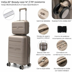 VALIJA 20¨//BEAUTY CASE 14¨// PP RESISTENTE// KHAKI MATE//COD: 39761