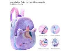 MOCHILA JARDIN FUR BABY CON BOLSILLO UNICORNIO *LILA*//COD:39215