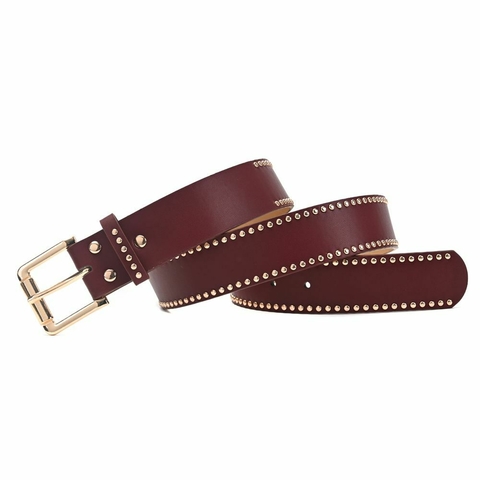 Cinturón SKR// Bordó con Tachas Doradas Finas//Cod: 36128 - comprar online