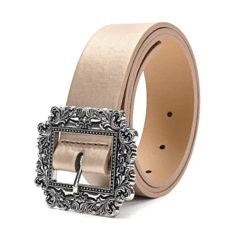 Cinturón SKR// Beige con Hebilla Barroca Plateada//Cod: 36125