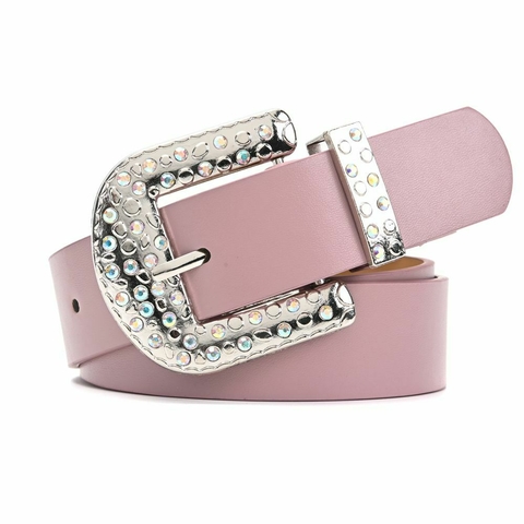 Cinturón SKR//Rosa con Hebilla Plateada y Brillos//Cod: 36124