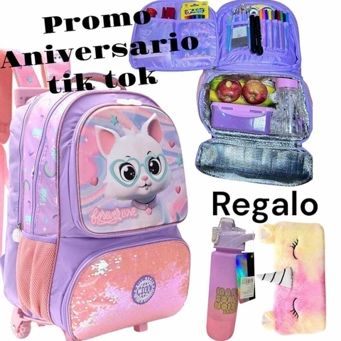 combo set carro gato con lentes escolar nena único modelo