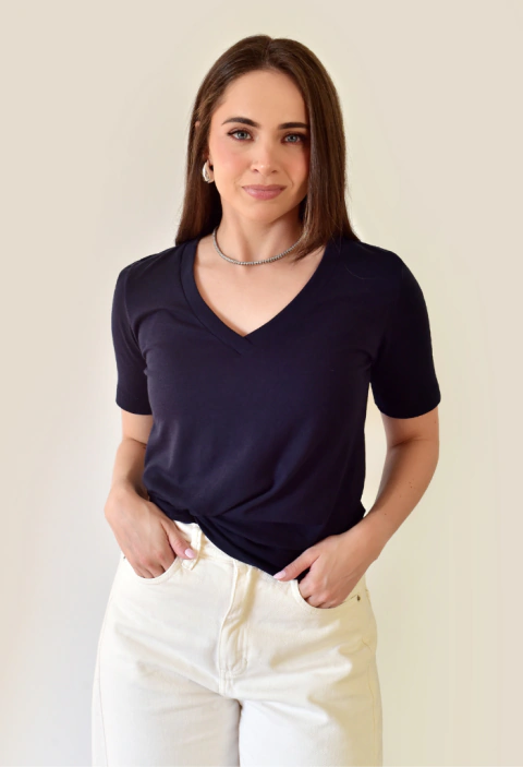 TSHIRT GOLA V - VISCOSE COM ALGODAO | NAVY |