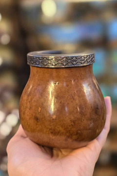 Cuia Getulinho de Porongo Marrom com Virola de Alpaca - comprar online