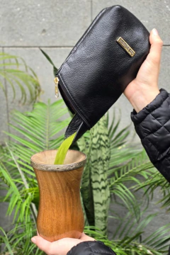 Porta Erva em Couro Legítimo Preto 500g