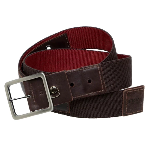 Cinto FKV Dupla Face em Elástico Marrom e Vermelho com Ponteiras em Couro EL-61_40MV