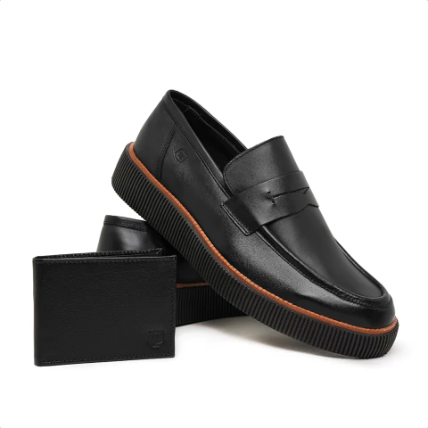 Kit Sapato e Carteira Masculino Malbork em Couro Preto - comprar online