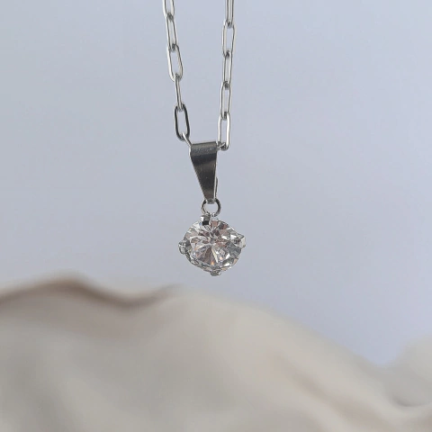 Pingente Zircônia Redonda 7mm em Aço Inox