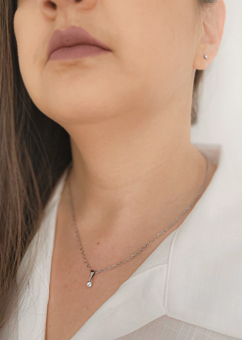 Conjunto Zircônia ponto de luz 4mm - Aço Inox (Colar + brinco)