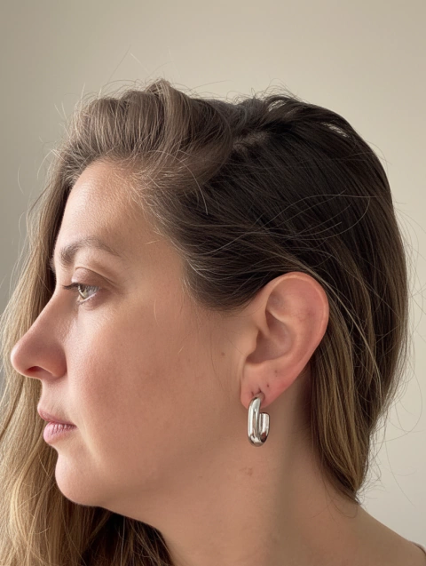 Brinco Argola Abaulada Oval 6mm Gisela em Aço Inox - Cod. 10.148 - comprar online