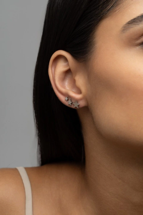 Brinco Estela - Trio Estrela em Aço Inox - 10.003-ALG