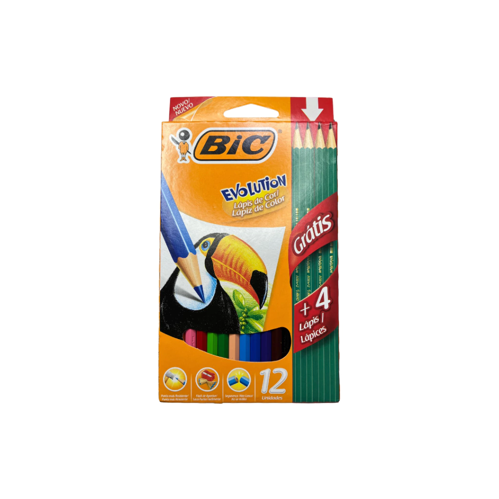 Kit Lápis de Cor BIC Evolution C/12 Cores + 4 Lápis de Escrever