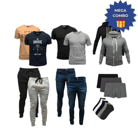 Combo #137: 4 remeras + 2 jeans + 2 joggins + 2 camperas + 3 boxers + 3 pares de medias - comprar online