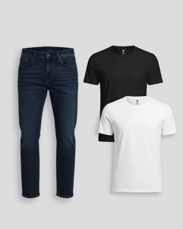 Set de Básicos: 2 Remeras de Algodón + Pantalon de Jean