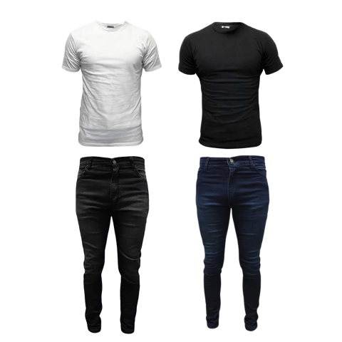Combo #45: 2 Remeras lisas + 2 Jeans (Negro + Azul)