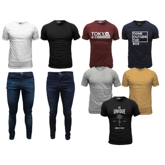 Combo #62: 4 REMERAS LISAS + 3 REMERAS ESTAMPADAS + 2 JEANS