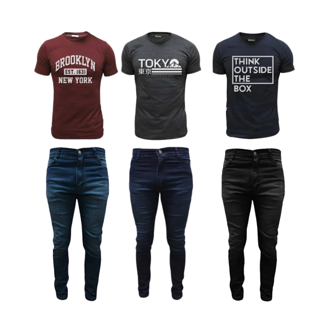 Combo #85: 3 REMERAS ESTAMPADAS + 3 JEANS