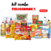 Cesta básica Kit Combo Felicidade 1 com 25 itens variados, incluindo alimentos e produtos de limpeza.