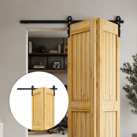 Puerta Plegable Corrediza Kit Granero Riel Con Puerta Madera