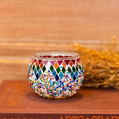 Porta Velas Mosaico Importada da Turquia 9cm