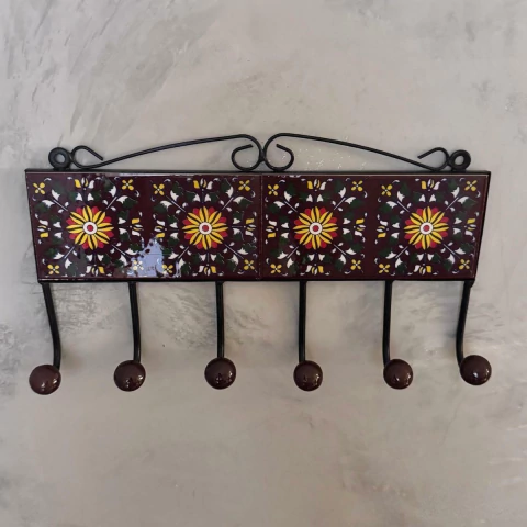 Cabideiro de Cerâmica e Ferro (6 Ganchos)