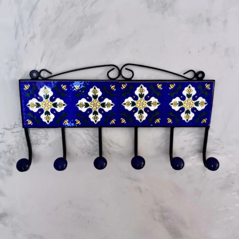 Cabideiro de Cerâmica e Ferro (6 Ganchos)