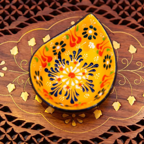 Mini Petisqueira Pintada à Mão Importada da Turquia (Amarelo)