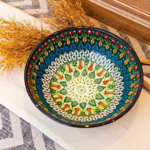 Centro de Mesa Pintado à Mão Importado da Turquia (Verde Escuro)