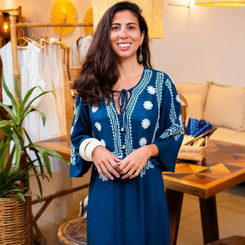 Vestido Curto Diya Bordado 100% Viscose Importado da Índia