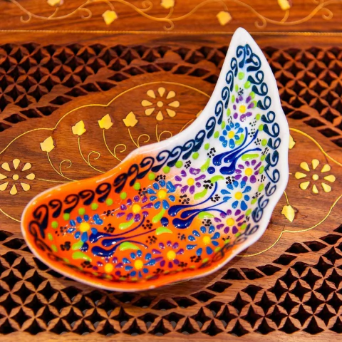 Mini Petisqueira Pintada à Mão Importada da Turquia (Coral & Branco)