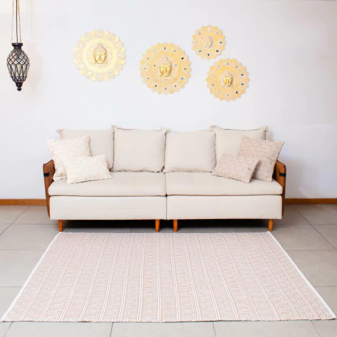 Tapete Kilim Anand 100% Algodão Bege & Off White Importado da Índia - comprar online