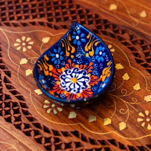 Mini Petisqueira Pintada à Mão Importada da Turquia (Marinho)