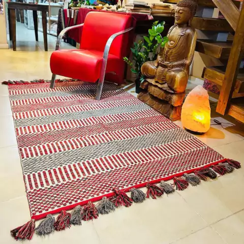 Tapete Chenille 100% Algodão Vermelho Importado da India