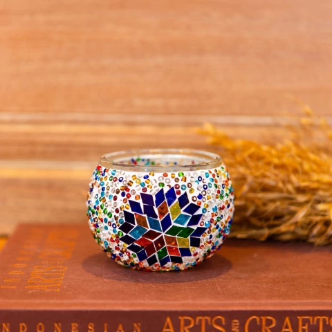 Porta Velas Mosaico Importada da Turquia 9cm