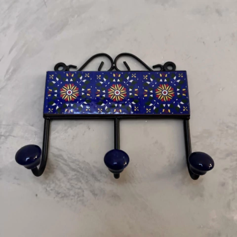 Cabideiro de Cerâmica e Ferro (3 Ganchos)