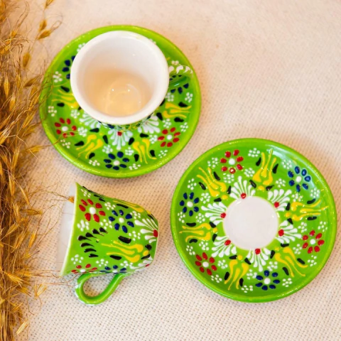 Dupla de Xícaras Pintadas à Mão Importadas da Turquia (Verde)