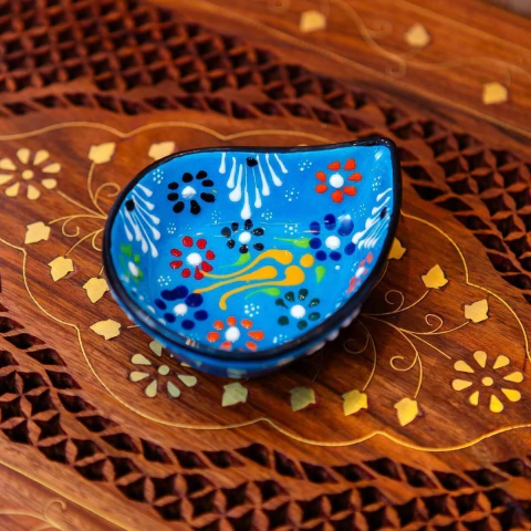 Mini Petisqueira Pintada à Mão Importada da Turquia (Turquesa)