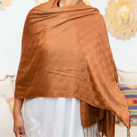 Echarpe Alto Relevo Tulipas 100% Viscose 100cmx180cm (Marrom)