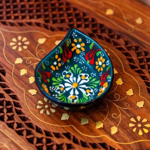 Mini Petisqueira Pintada à Mão Importada da Turquia (Verde Escuro)